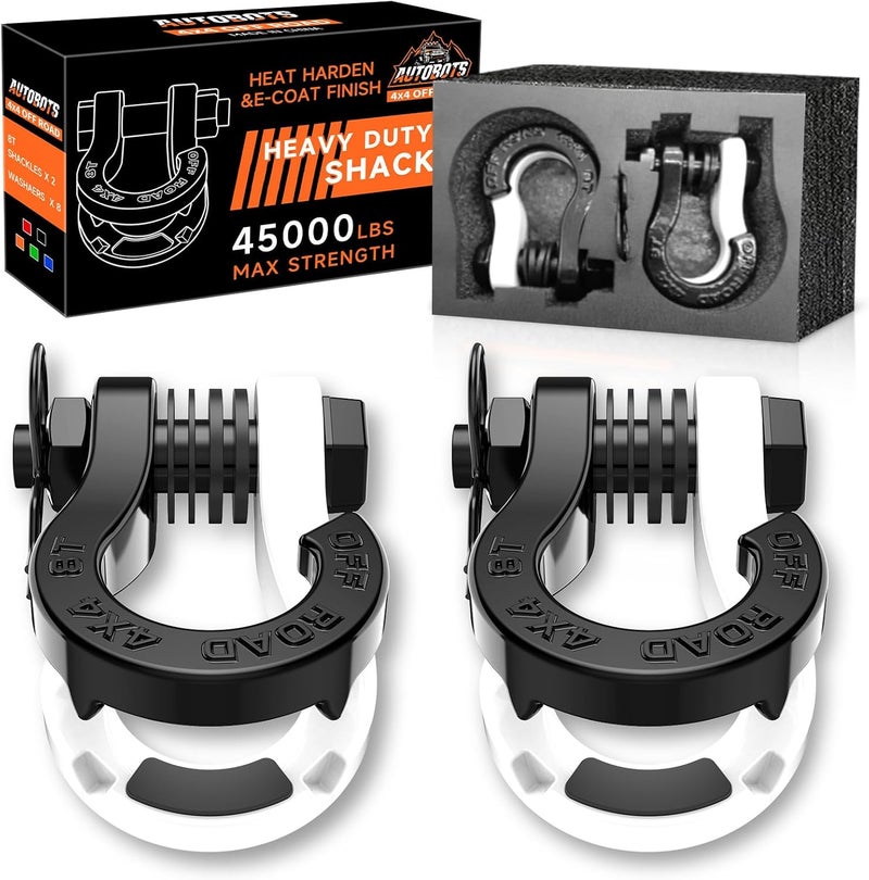 AUTOBOTS Tigertooth D Ring Shackles 45,000lb Break Strength, 3/4”Shackle D Rings Heavy Duty with 7/8 Pin for Tow Strap Winch Offroad Vehicle Recovery Accessories White - Image 1